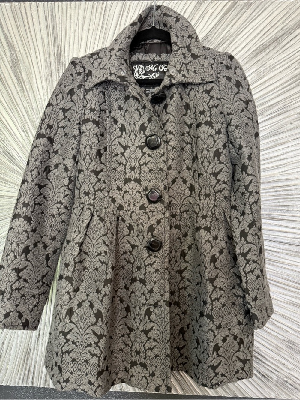 Me Jane Gray Patterned Pea Coat with Dark Accents